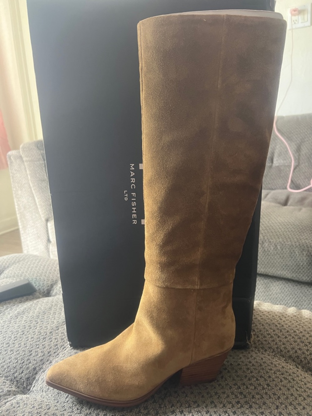 Marc Fisher Tall Suede Heeled Boots in Tan
